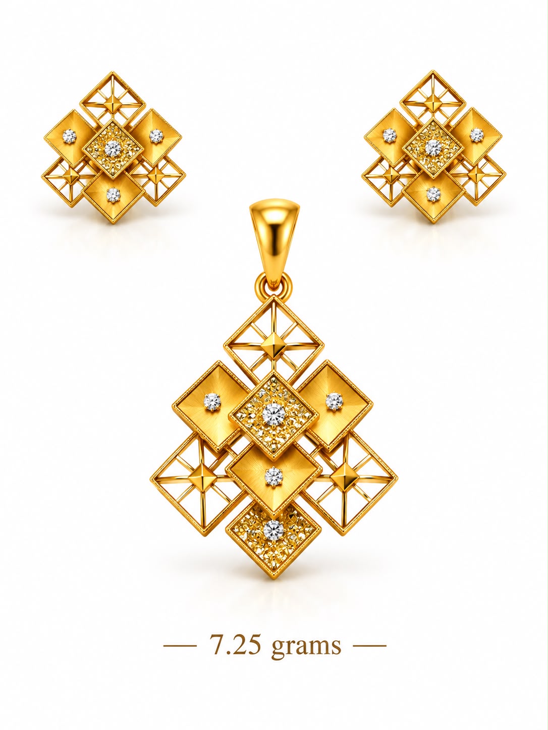 22ct Gold Geometric Pendant and Earrings Set