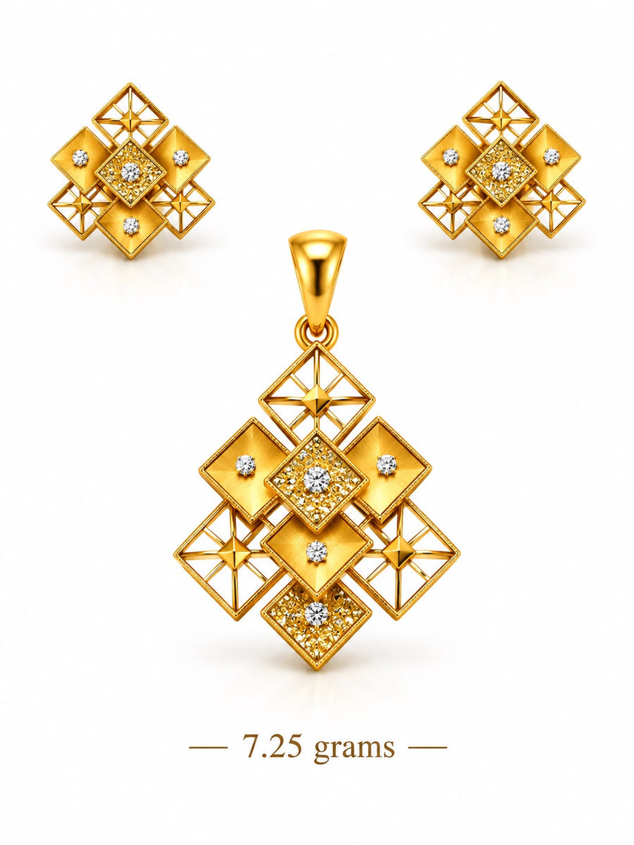 22ct Gold Geometric Pendant and Earrings Set