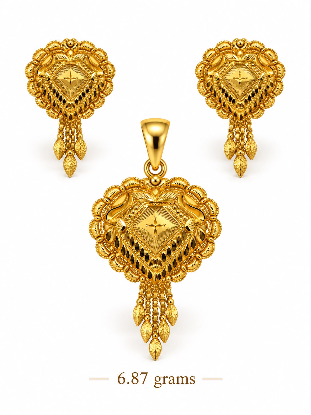 22ct Gold Traditional Pendant and Earrings Set
