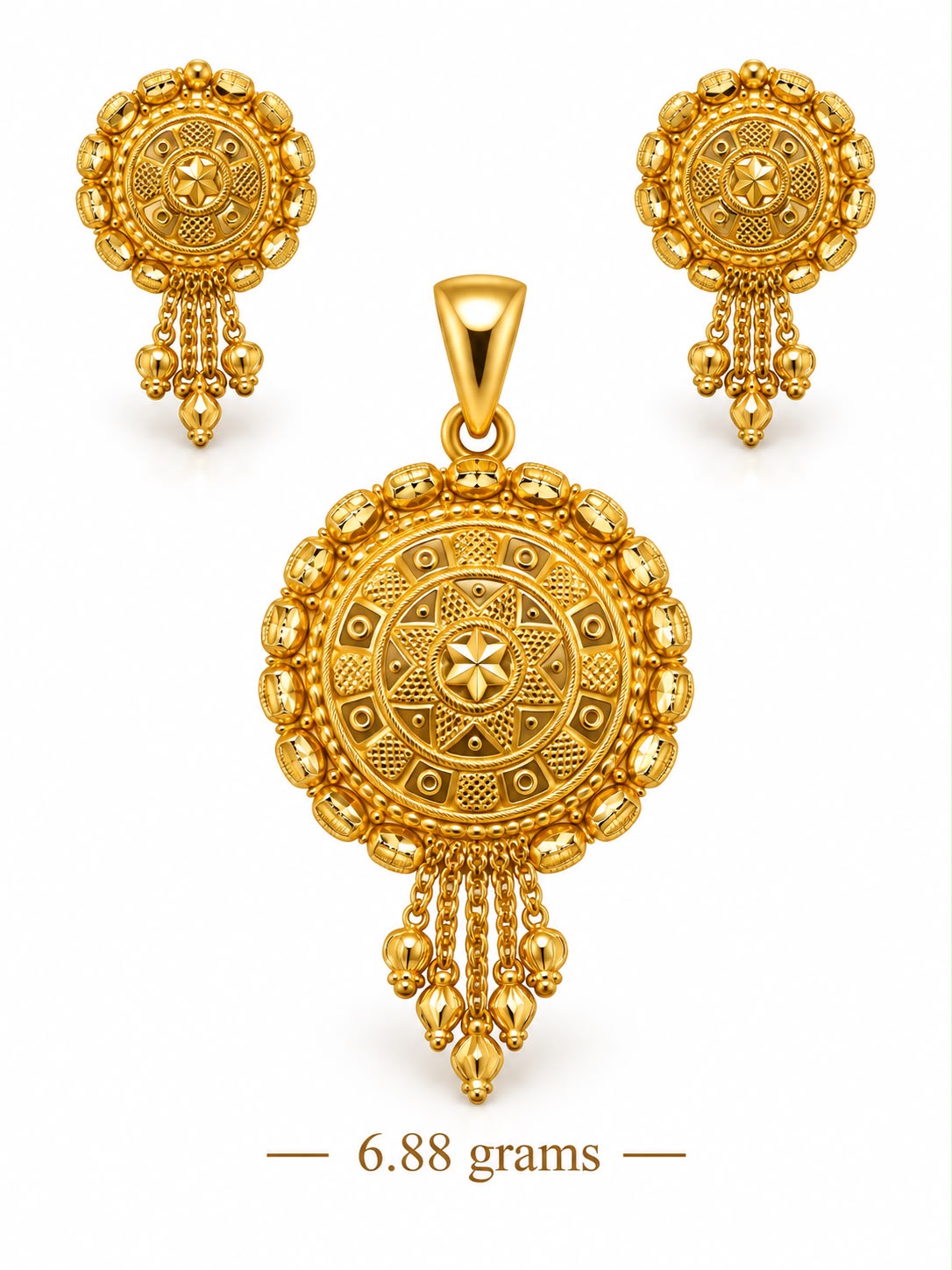 22ct Gold Round Pendant and Earrings Set