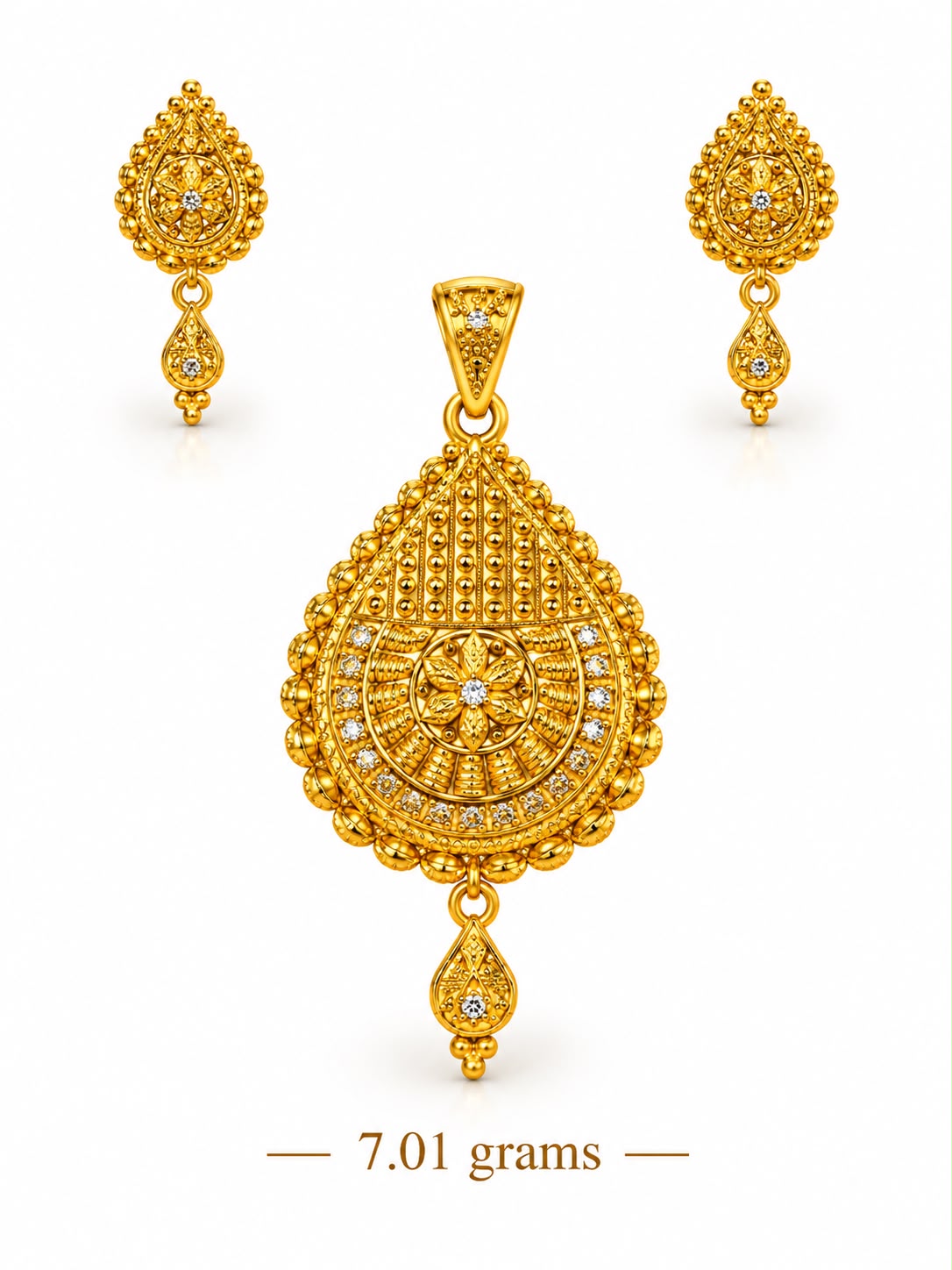22ct Gold Teardrop Pendant and Earrings Set